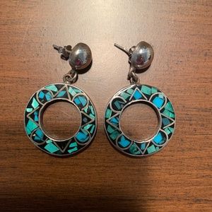 Sterling Silver and Turquoise Mosaic Post Earrings